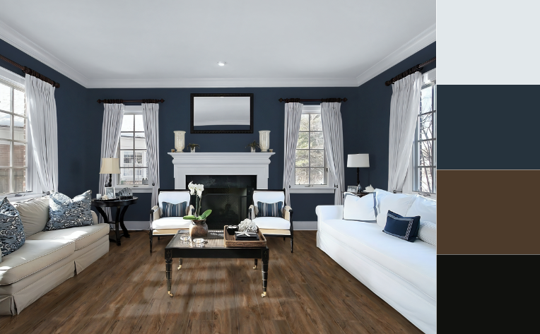 luxury vinyl plank flooring in living room with color palette